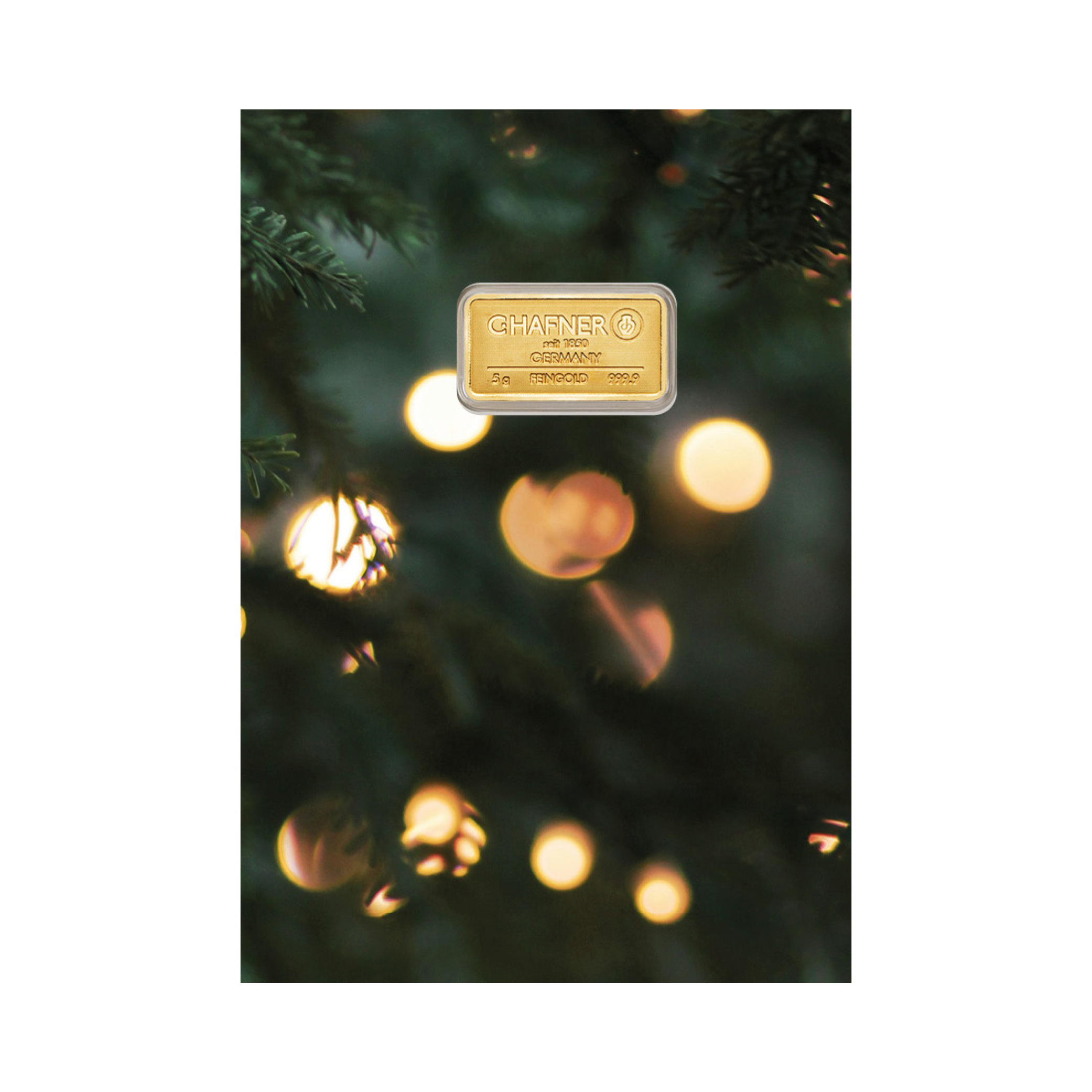 24K GOLD BAR C.HAFNER 5 G + SLEEVE CHRISTMAS TREE